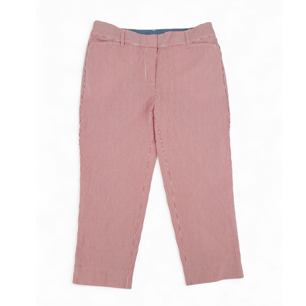 Talbots Perfect Crop Pants 4P Petite Red White Stripe Cotton Seersucker Preppy